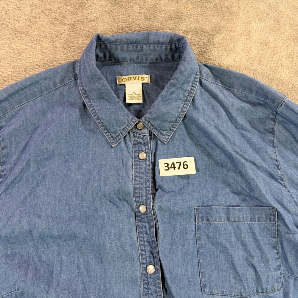 Orvis Denim Snap Shirt Mens XL Blue Pearl Snap Long Sleeve Cotton 11BA